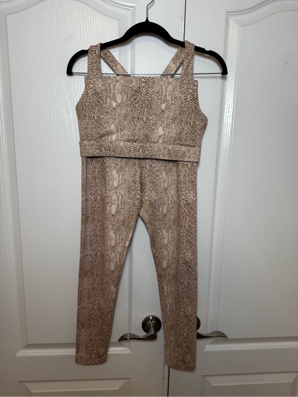 Kavala Snakeskin Activewear Set Tan Cream Sports Bra & Leggings